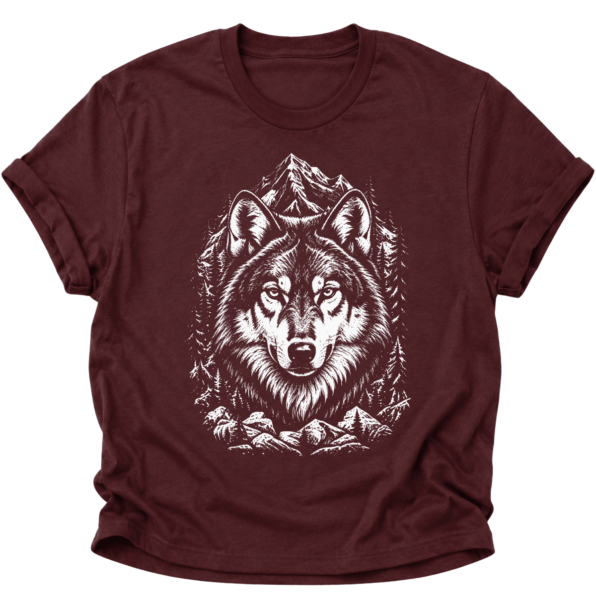 Wolf in den Bergen Unisex T-Shirt Maroon - PINE & RIVER