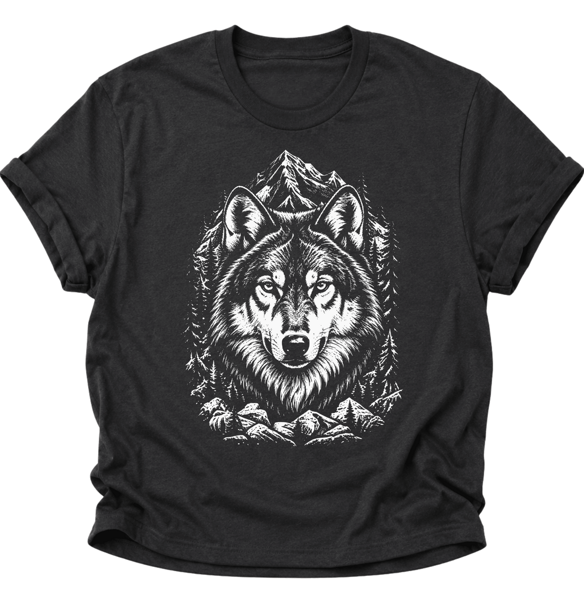 Wolf in den Bergen Unisex T-Shirt Schwarz - PINE & RIVER