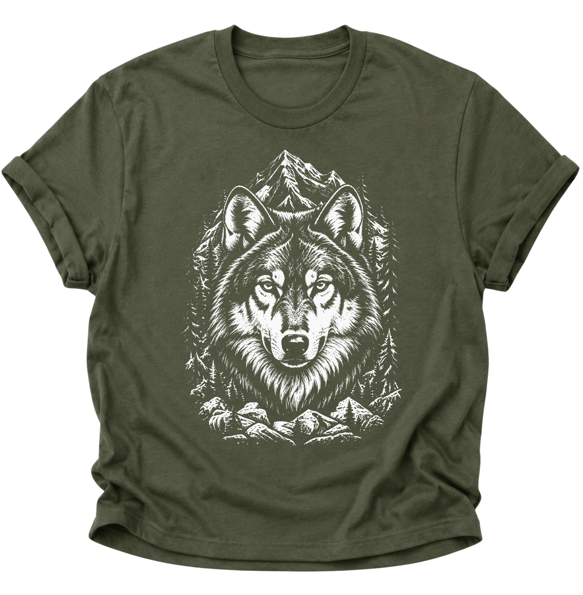 Wolf in den Bergen Unisex T-Shirt Military Green - PINE & RIVER