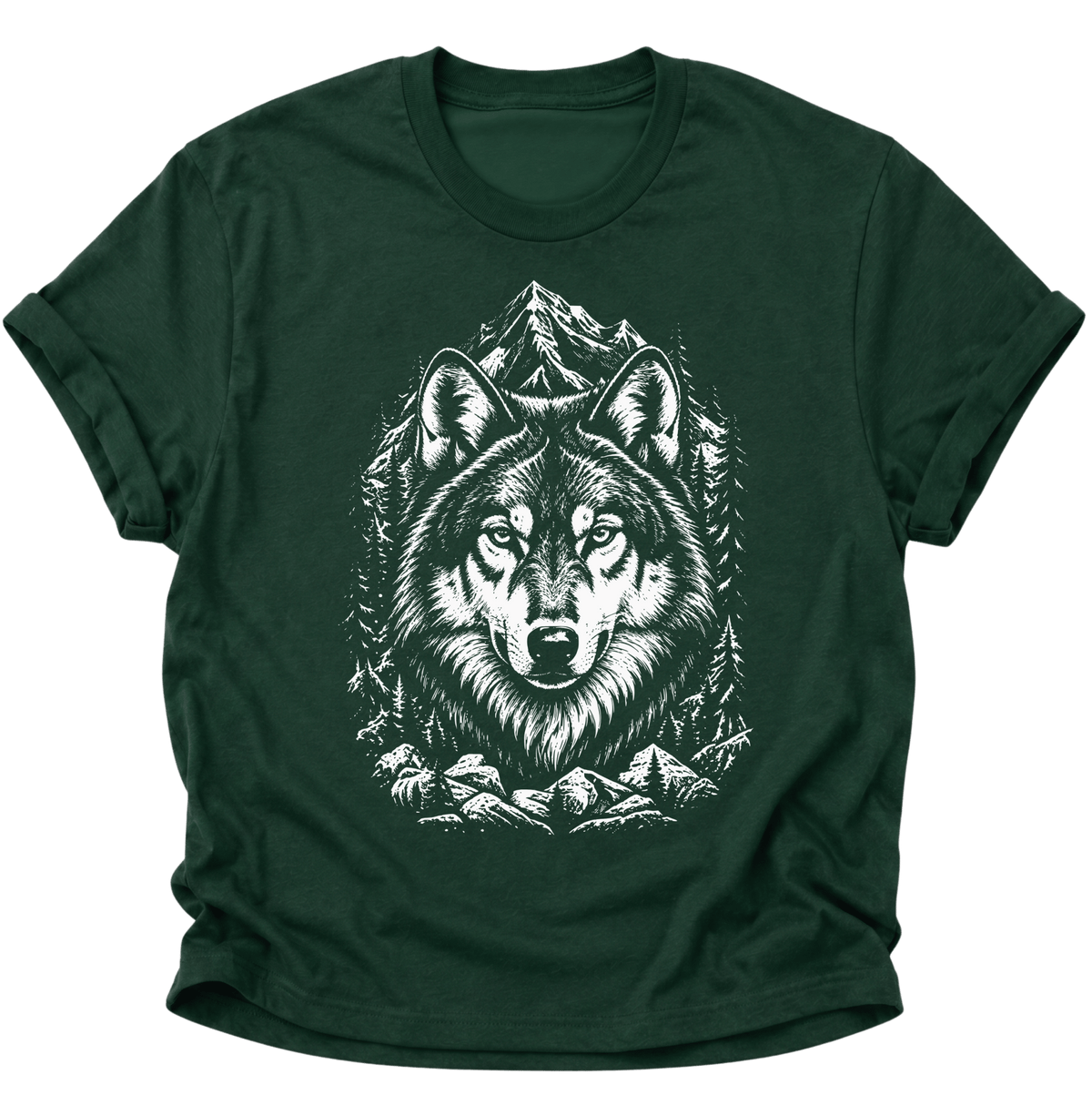 Wolf in den Bergen Unisex T-Shirt Forest Green - PINE & RIVER