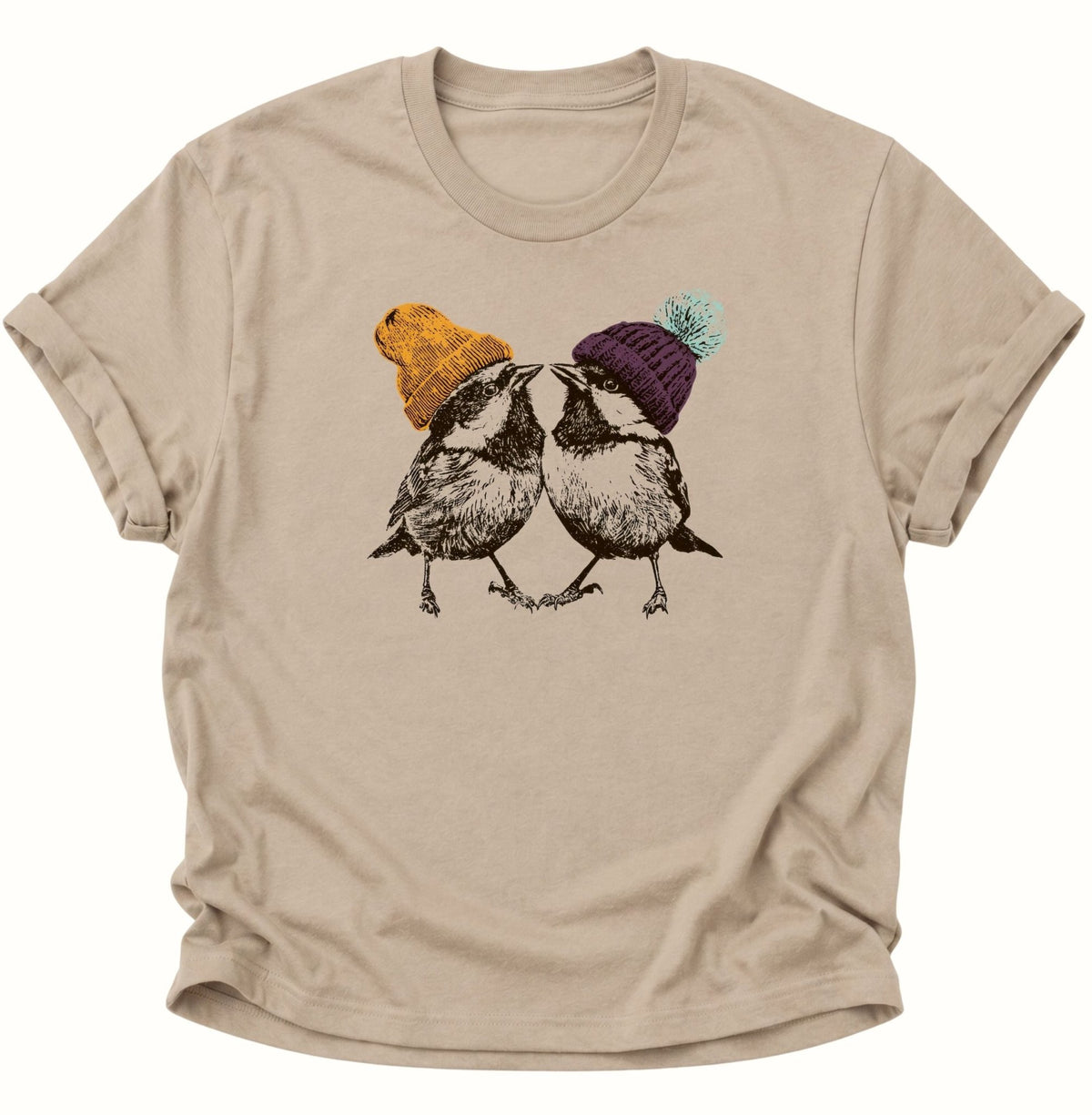 Zwei Spatzen mit Mütze Vintage Unisex T-Shirt Sand - PINE & RIVER